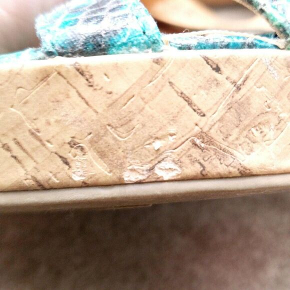 Fashion Bug Womens Snake Sz 9.5 M Blue Open Toe Slide 4" Wedge Sandals - Picture 10 of 12